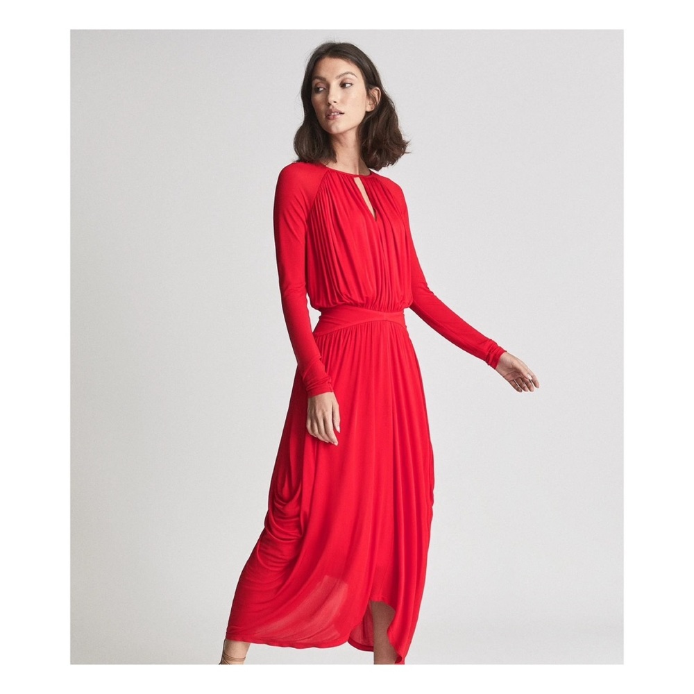 New! REISS London Savannah Jersey Open Back Drape Midi Dress - Picture 3 of 11